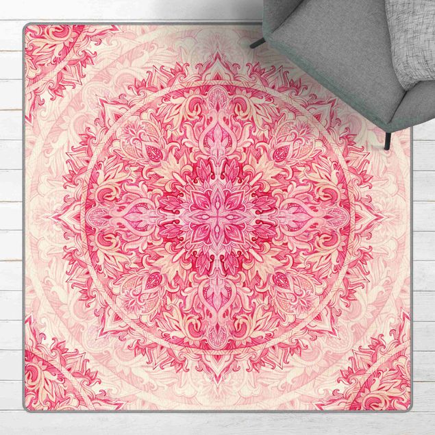 Teppich modern Mandala Aquarell Ornament Muster pink