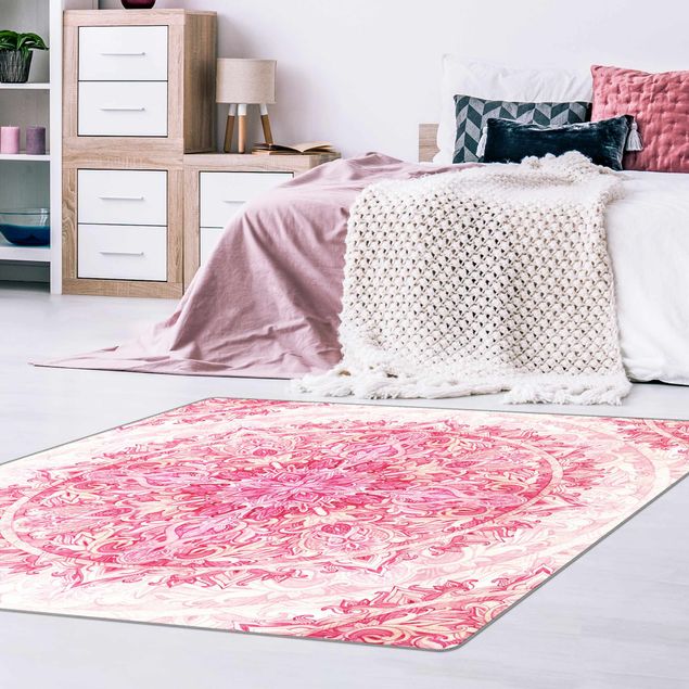 Teppiche groß Mandala Aquarell Ornament Muster pink