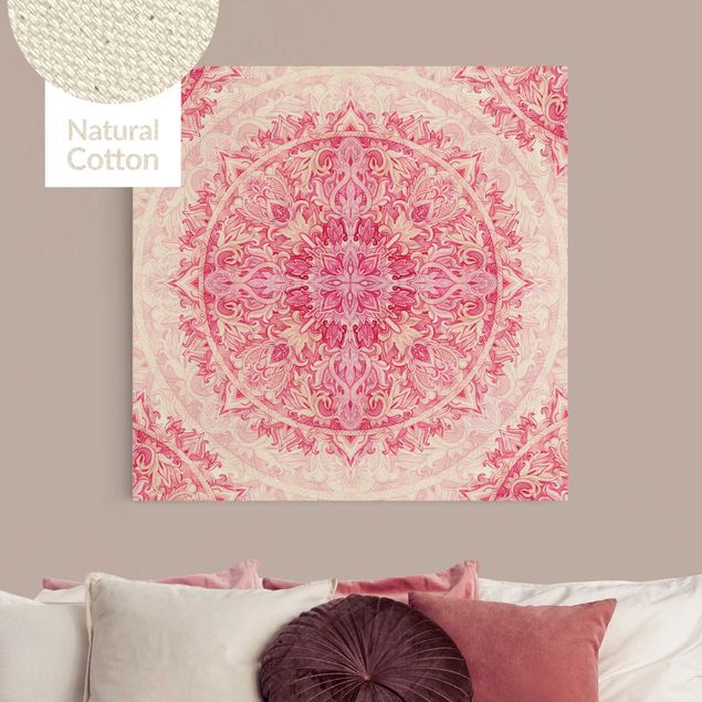 Leinwand Bilder XXL Mandala Aquarell Ornament Muster pink