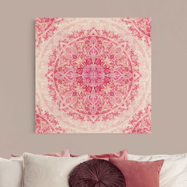 Leinwandbild Kunstdruck Mandala Aquarell Ornament Muster pink