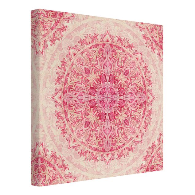 Schöne Leinwandbilder Mandala Aquarell Ornament Muster pink