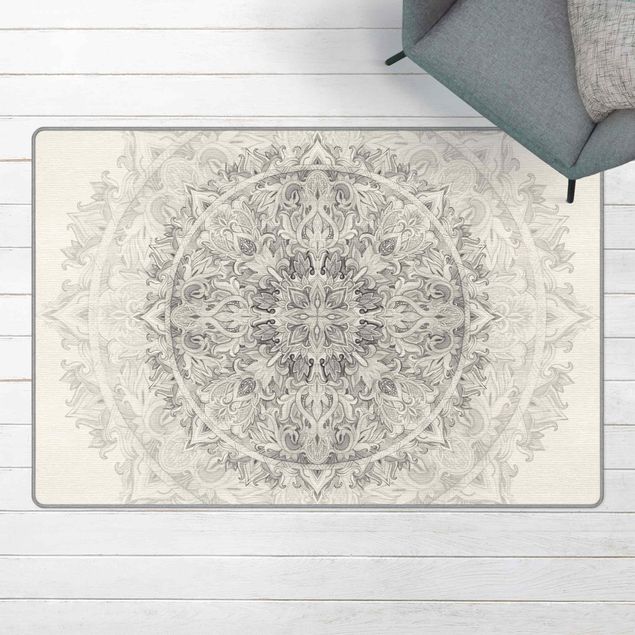 Moderner Teppich Mandala Aquarell Ornament Muster Schwarz-Weiß