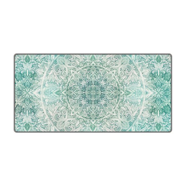 Teppich - Mandala Aquarell Ornament Muster türkis