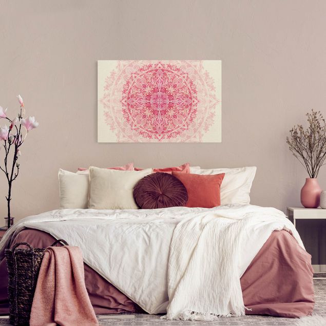 Wandbilder Wohnzimmer modern Mandala Aquarell Ornament pink