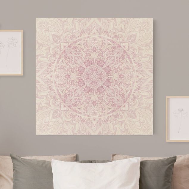Leinwandbild Kunstdruck Mandala Aquarell Ornament rosa
