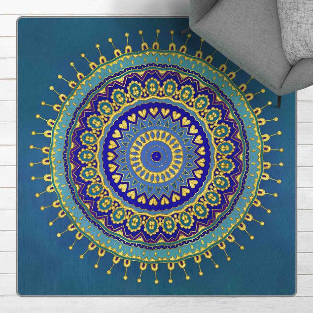 Moderner Teppich Mandala Blau Gold