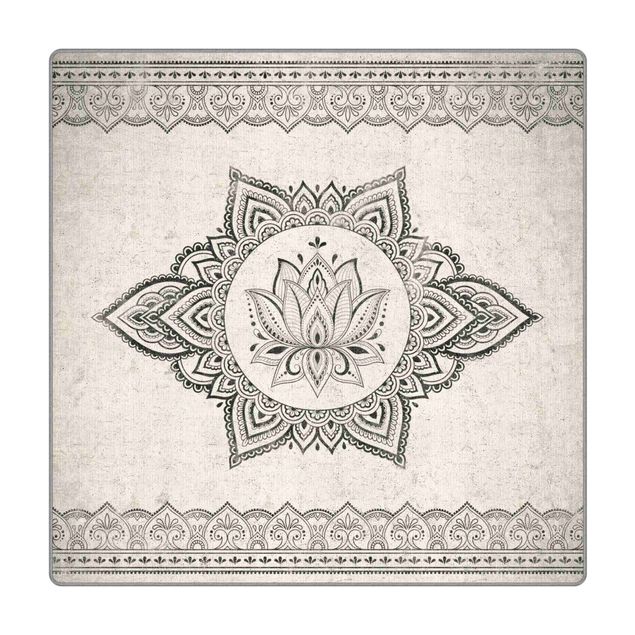 Waschbare Teppiche Mandala Lotus Betonoptik