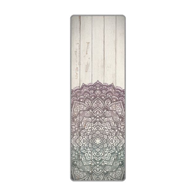 Teppich - Mandala Lotusblüte Holzoptik weiß