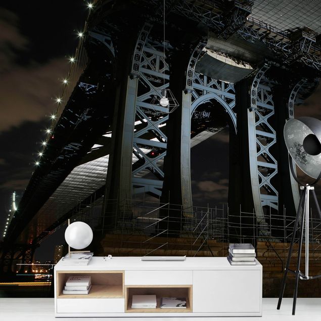 Fototapete schwarz Manhattan Bridge bei Nacht