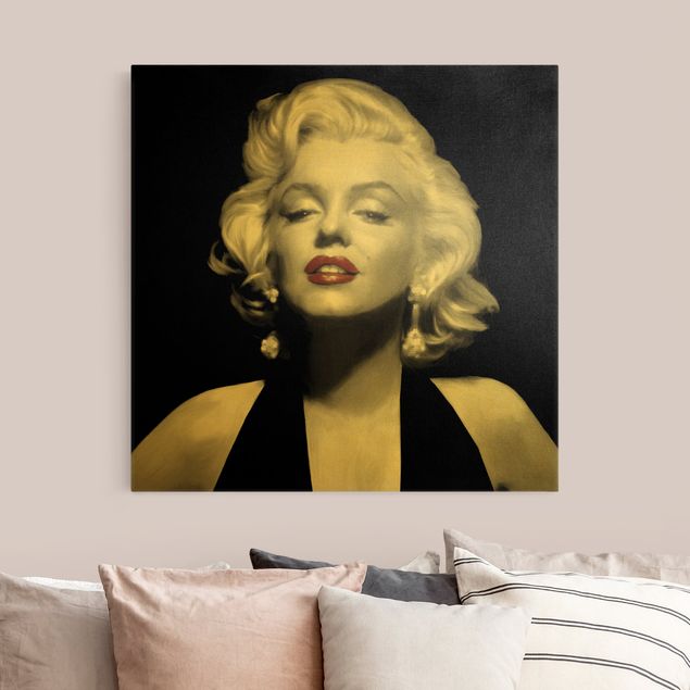 Leinwand Schwarz-Weiß Marilyn mit roten Lippen