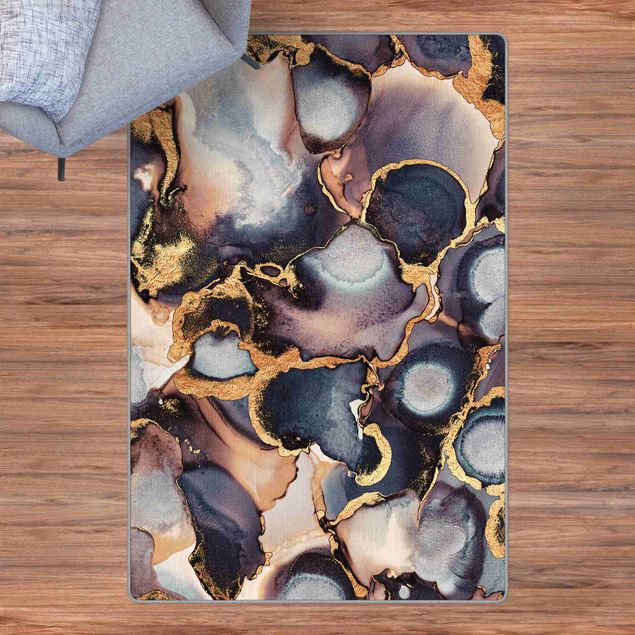 Teppich modern Marmor Aquarell mit Gold