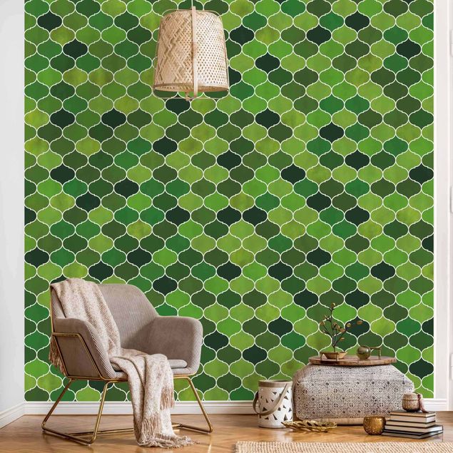 Geometrische Muster Tapete Marokkanisches Aquarell Muster Grün