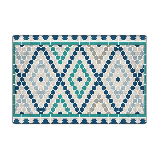 Teppich Esszimmer Marokkanisches Fliesenmuster Türkis Blau