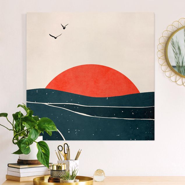Wandbilder XXL Meer vor rotem Sonnenuntergang