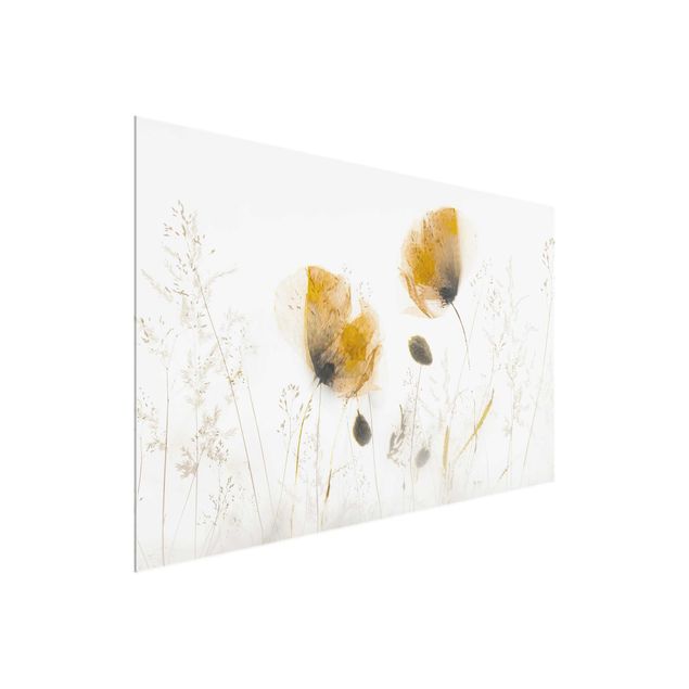 Schöne Wandbilder Mohnblumen und zarte Gräser im weichen Nebel