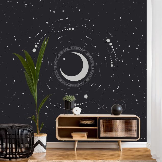 Wandtapete Design Mond im Sternenkreis