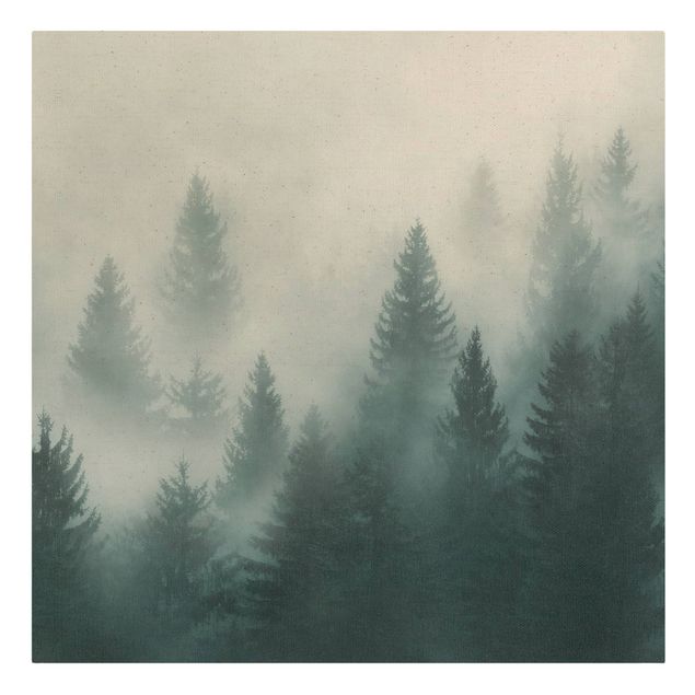 Schöne Wandbilder Nadelwald im Nebel