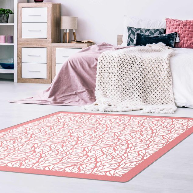 Teppich rosa Natürliches Muster große Blätter mit Rahmen