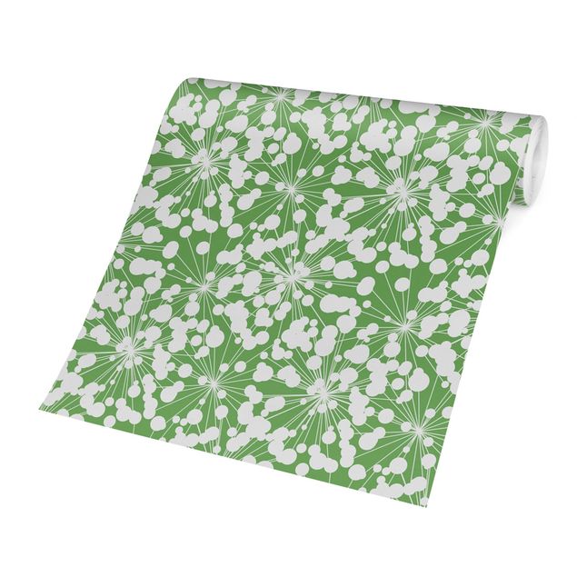 Tapete grün Natürliches Muster Pusteblume mit Punkten vor Grün