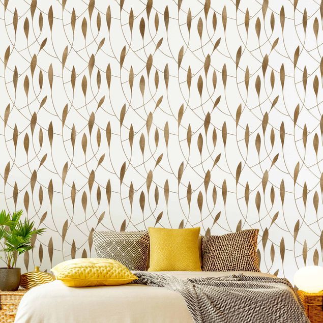 Moderne Tapeten Natürliches Muster schwungvolle Blätter in Gold