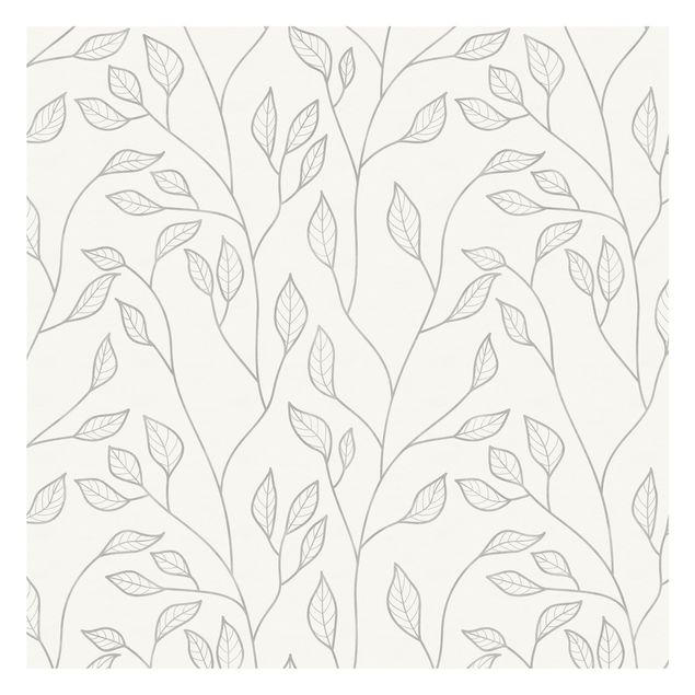 Fototapete Schlafzimmer Grau Natürliches Muster Zweige mit Blättern in Grau