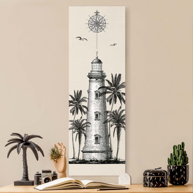 Leinwandbilder Natur Nautik Leuchtturm mit Kompassrose