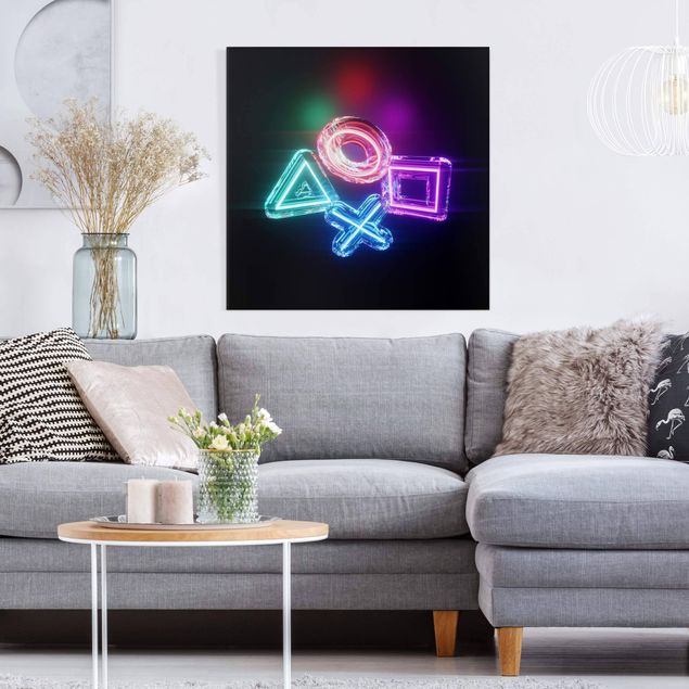 Leinwandbilder Wohnzimmer modern Neon Kreis Quadrat Dreieck X
