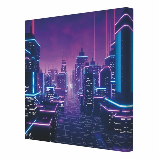 Leinwandbild - Neon Stadtlichter - Quadrat - 1:1
