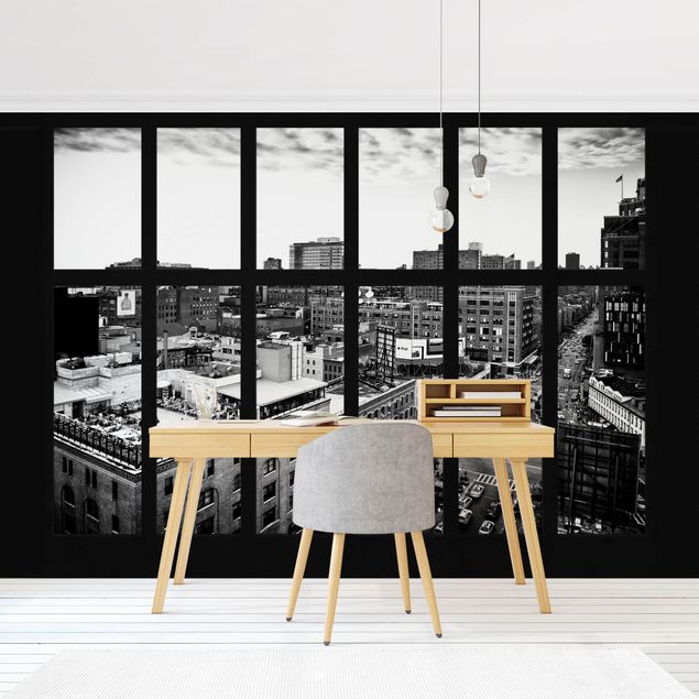 Moderne Tapeten New York Fensterblick schwarz-weiß