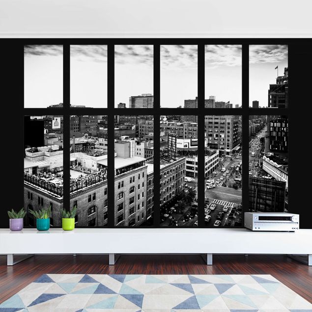 Fototapete Städte New York Fensterblick schwarz-weiß