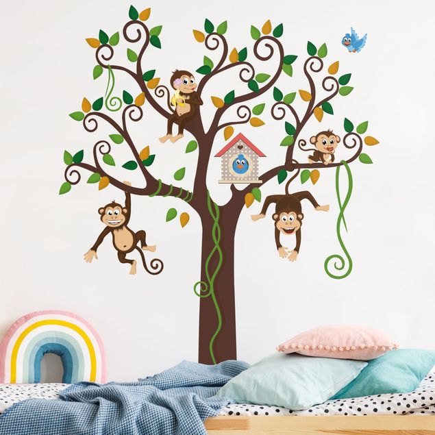 Wandtattoo Wald Sticker Tiere Baum Wandbild Affe Löwe Neu Rosa Mädchen Süß #60 