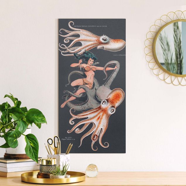 Leinwandbilder XXL Nymphe mit Oktopussen