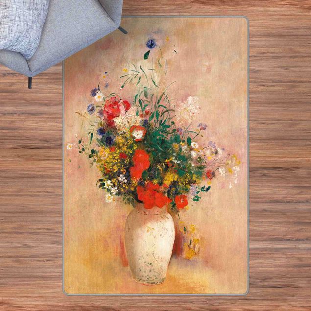 Teppich Blumen Odilon Redon - Vase mit Blumen (rosenfarbener Hintergrund)