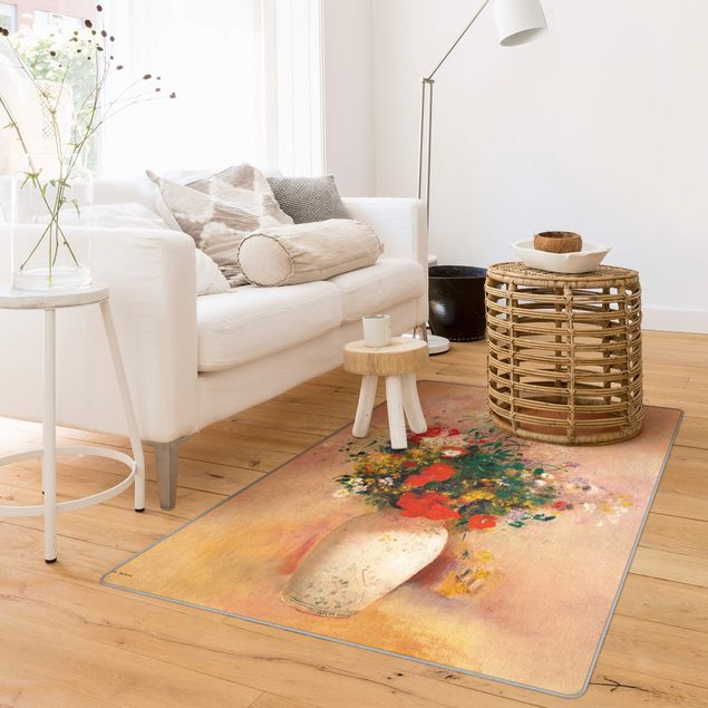 Bunte Teppiche Odilon Redon - Vase mit Blumen (rosenfarbener Hintergrund)