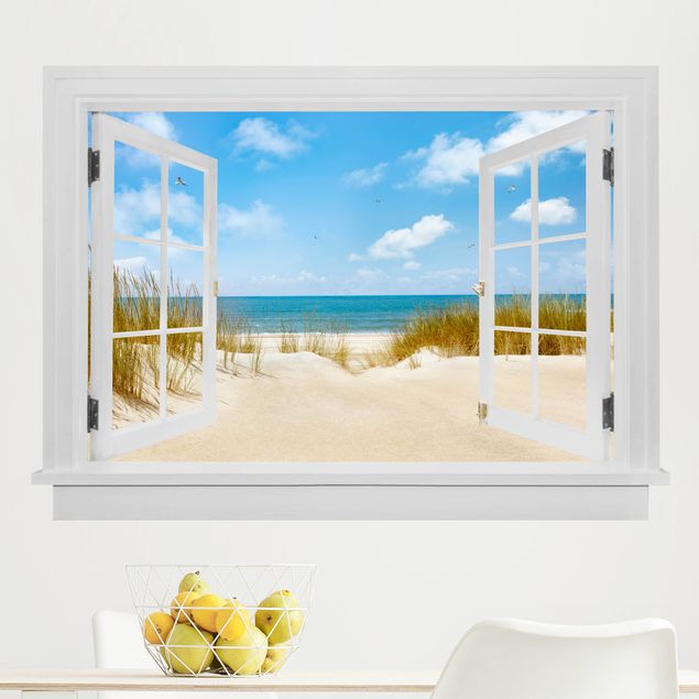 3D Wandtattoo Offenes Fenster Strand an der Nordsee