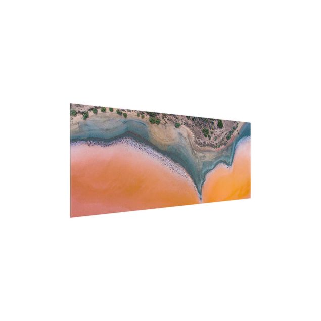 Glasbilder Landschaften Oranges Seeufer auf Sardinien
