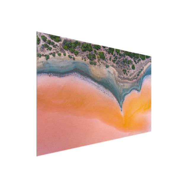 Glasbilder Landschaften Oranges Seeufer auf Sardinien