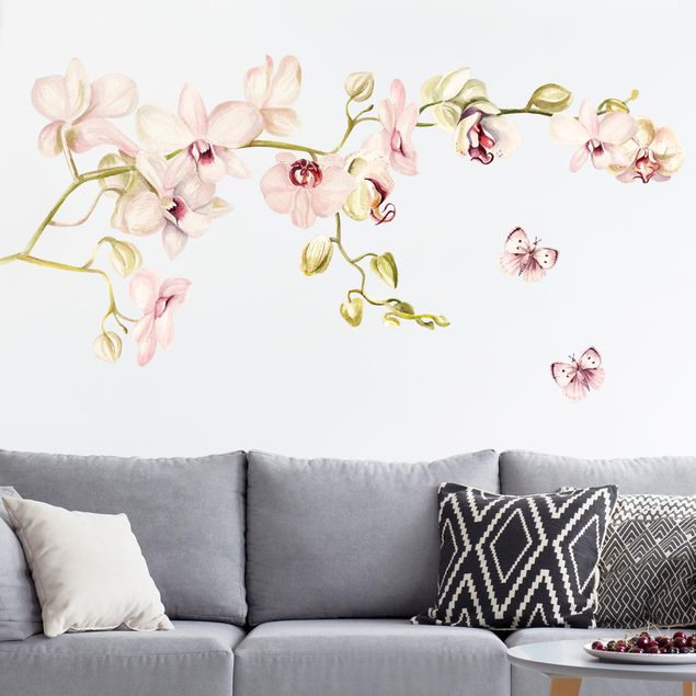 Wandtattoo - Orchideenzweig und Schmetterling in rosé