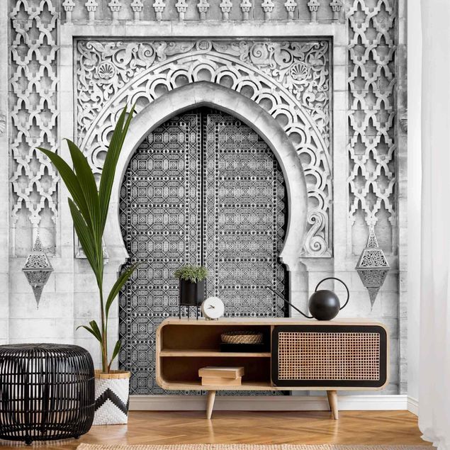 3D Tapeten Oriental Gate Schwarz-Weiß