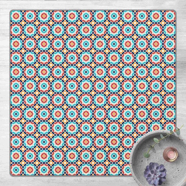Kork Teppich Fliesenoptik Orientalisches Muster mit bunten Blüten