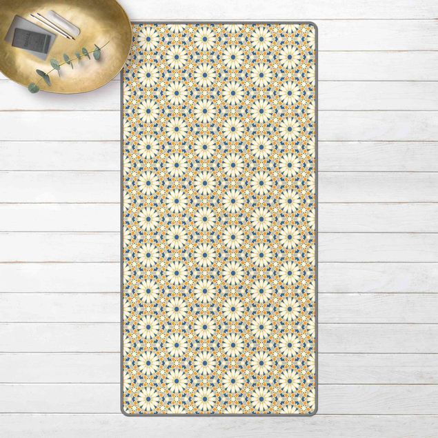 Teppich Fliesenoptik Orientalisches Muster mit gelben Sternen