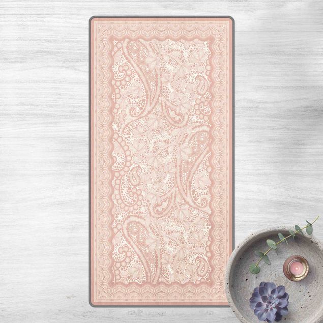 Teppich rosa Paisley Schaum in Pastell mit Bordüre