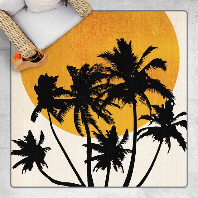 Moderne Teppiche Palmen vor goldener Sonne