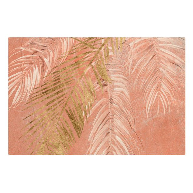 Schöne Wandbilder Palmenblätter Rosa und Gold I