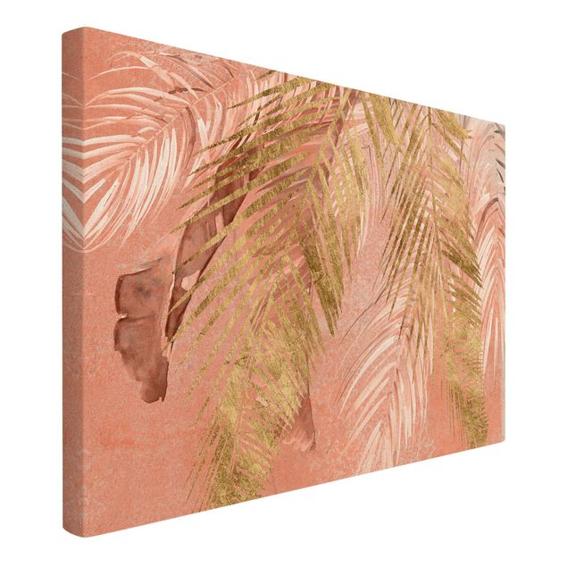 Schöne Leinwandbilder Palmenblätter Rosa und Gold III