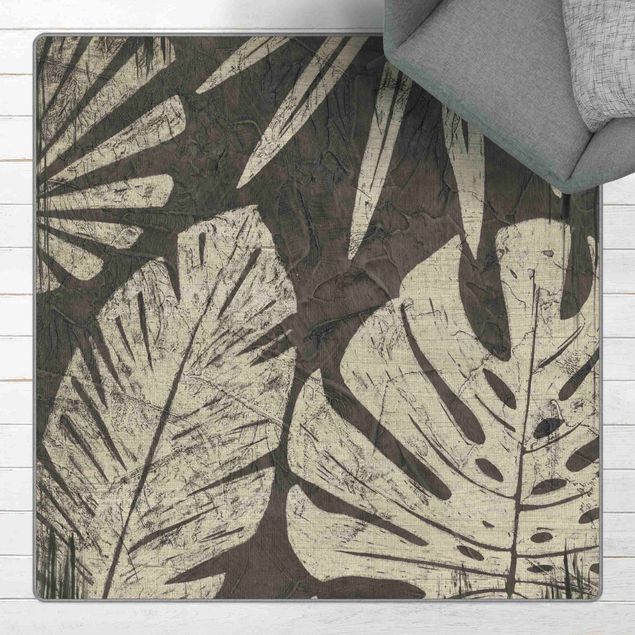 Moderne Teppiche Palmenblätter vor Dunkelgrau