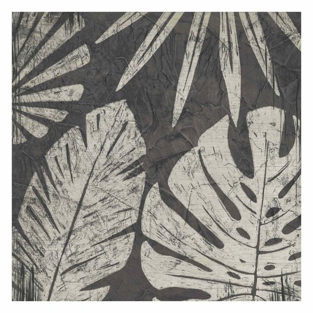 Wandtapete Design Palmenblätter vor Dunkelgrau