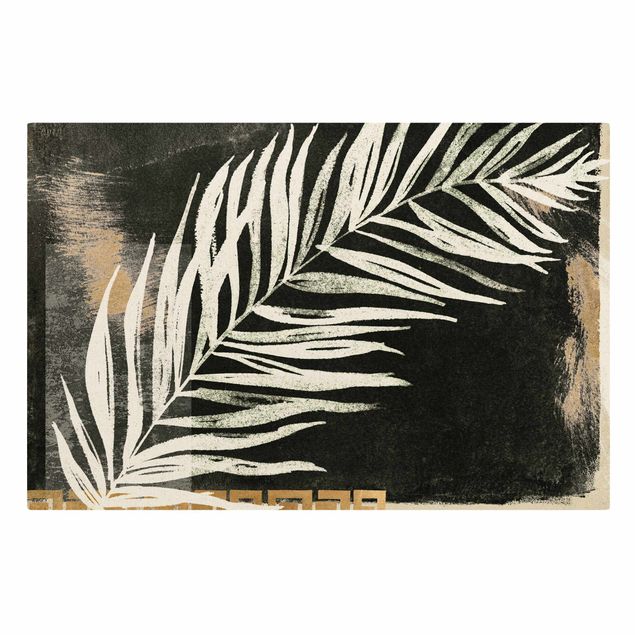 Schöne Wandbilder Palmenblatt auf Schwarz und Gold