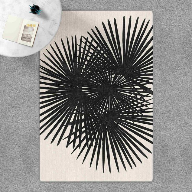 Teppich Blumen Palmenfarne in Schwarz-Weiß