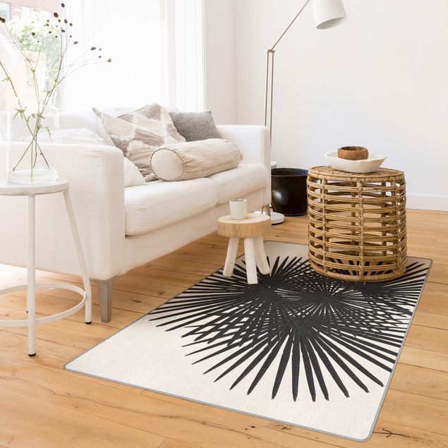Teppich schwarz-weiß Palmenfarne in Schwarz-Weiß